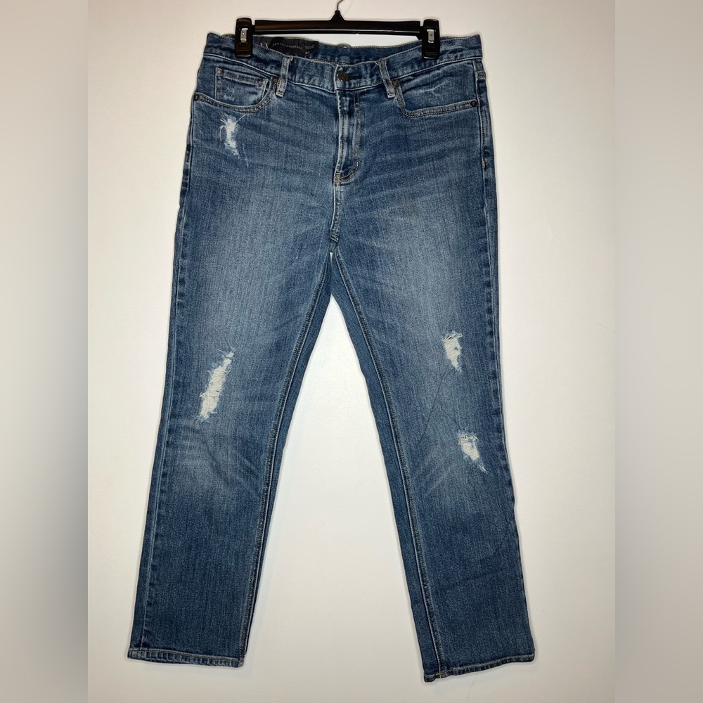 A|X Armani Exchange Boyfriend Distressed Blue Jeans